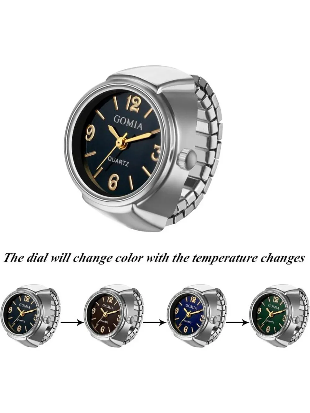 Unisex Silver Analog Quartz Stretchy Elastic Band Analogue Finger Ring Watch